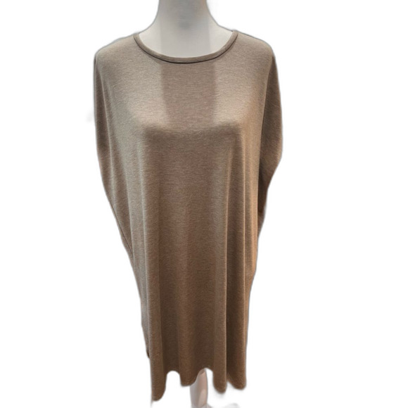 Eileen Fisher Tencel Tunic Tan Tarragon Neutral Minimalist Cap Sleeve Relaxed L - Picture 1 of 8